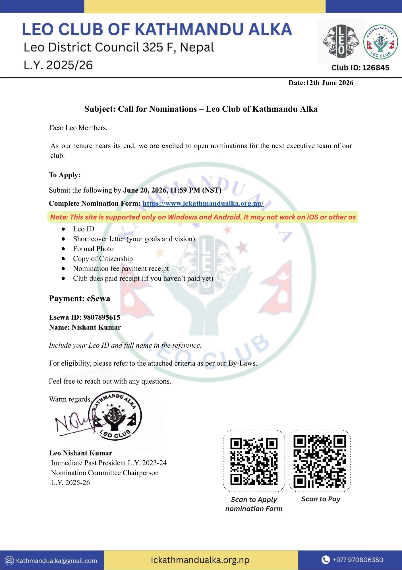 Call for Nominations Notice